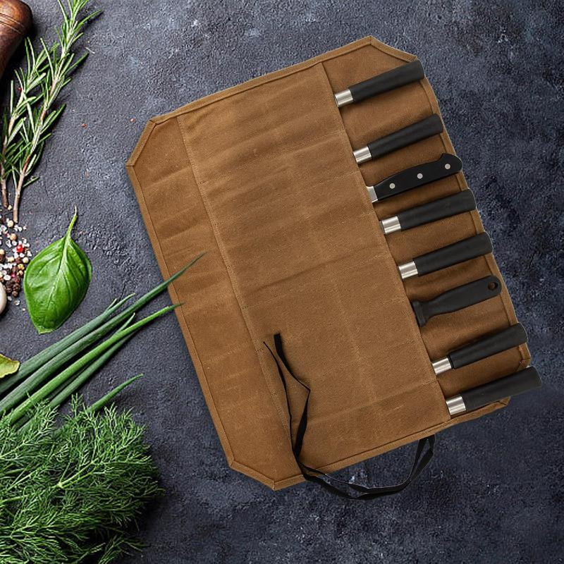 Commercial Kitchen Knife Holder - Waxed Canvas Chef Knife Roll Multiple