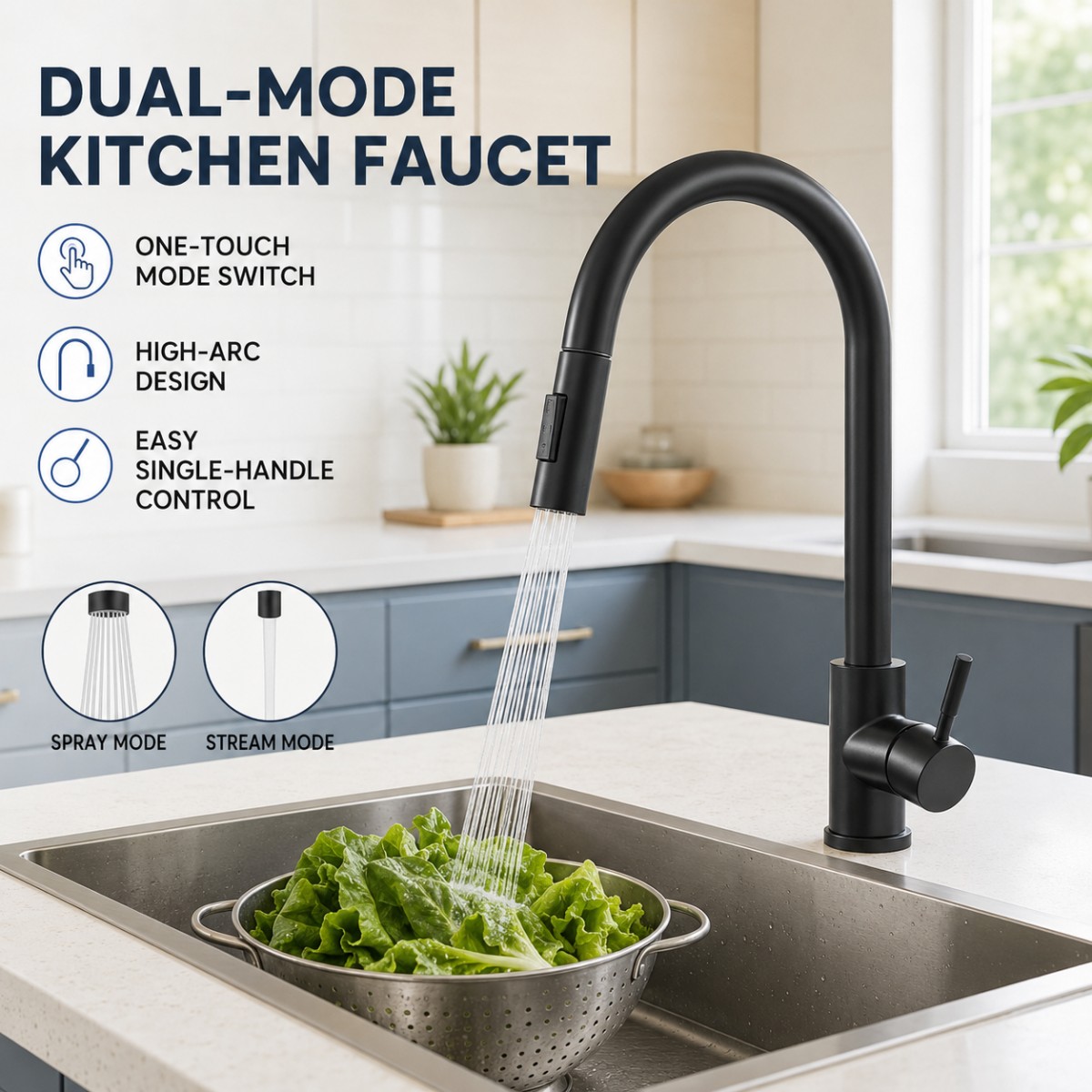 Commercial Kitchen Mixer Tap - Black Kitchen Faucet Two Function Single