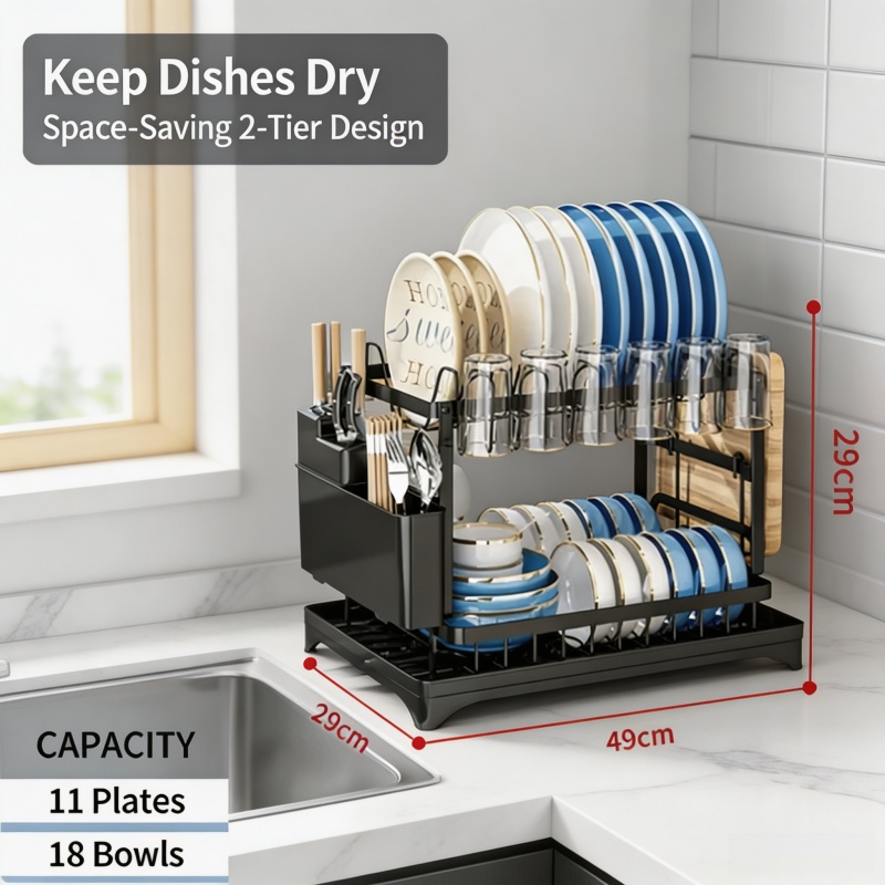 Commercial Kitchen Knife Holder - 2 Tier Dish Drying Rack Kitchen