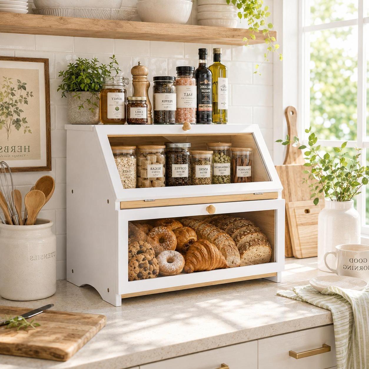 HOMEKOKO Double Layer Bread Bo - Commercial Kitchen Utensil Organizer 评论和价格
