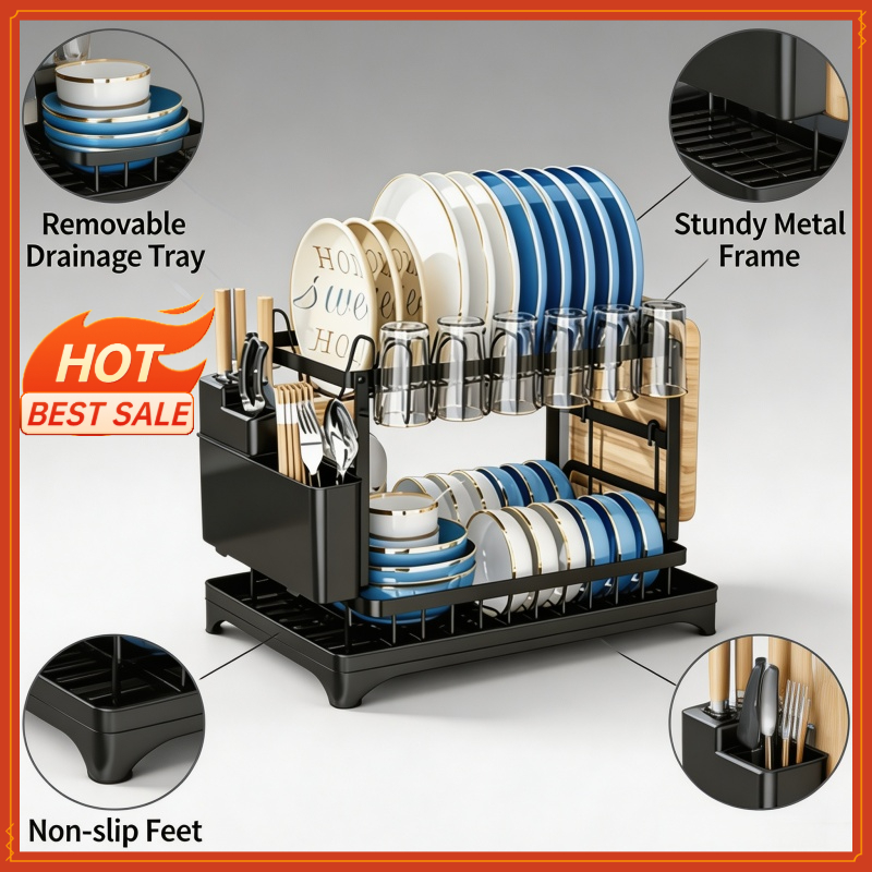 2 Tier Dish Drying Rack Kitche - Commercial Kitchen Knife Holder 评论和价格