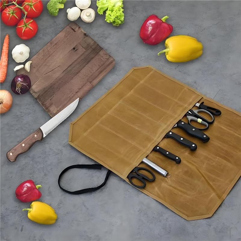 Waxed Canvas Chef Knife Roll M - Commercial Kitchen Knife Holder 评论和价格