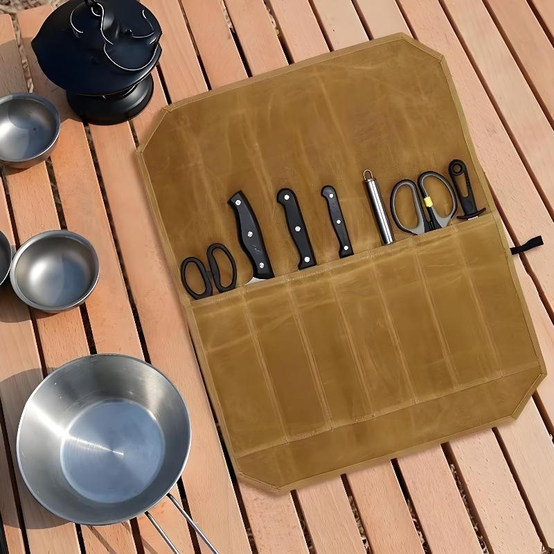 Waxed Canvas Chef Knife Roll M - Commercial Kitchen Knife Holder 评论和价格